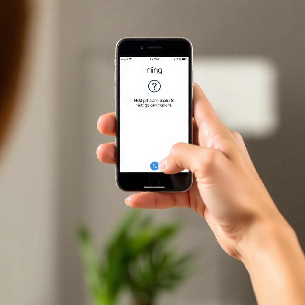 <clean photorealistic photo/illustration of a person holding a smartphone with the Ring ap