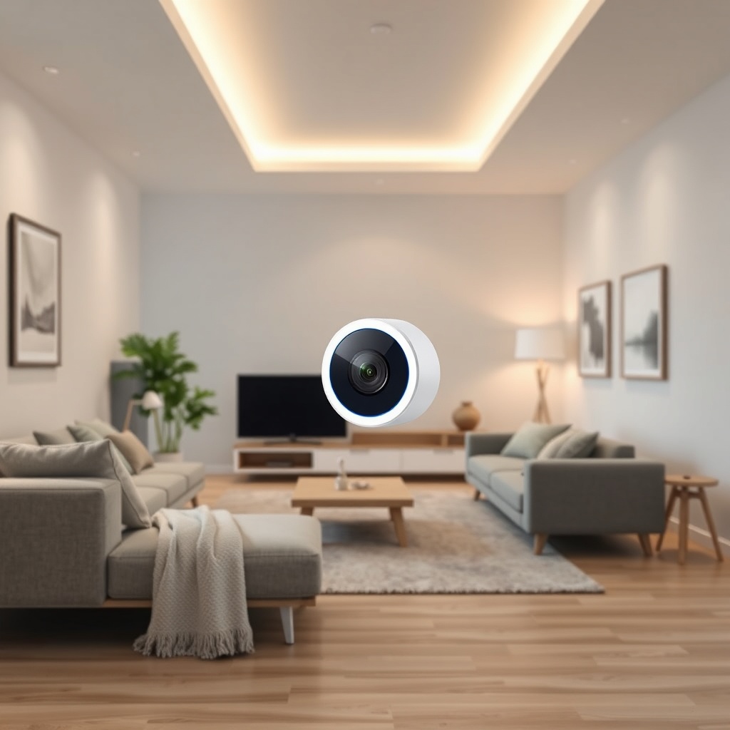 <clean photorealistic photo/illustration of Xiaomi Mi Alarm Set camera module in a modern