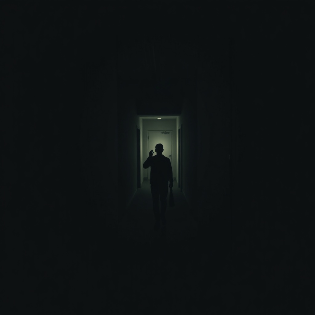 Night vision shot from Xiaomi Mi Alarm Set camera in a dark hallway