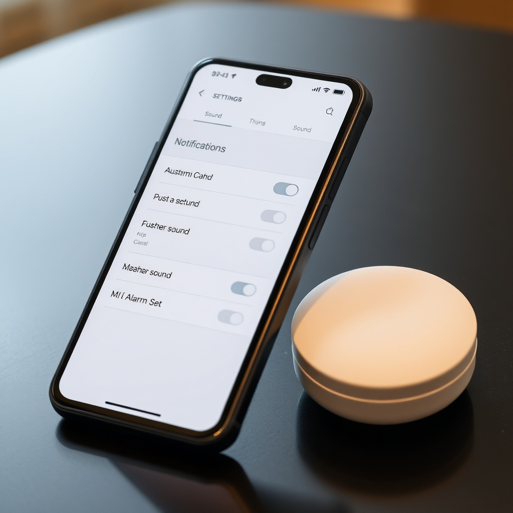 A realistic photo of a smartphone screen showing Xiaomi Home app notification settings wit